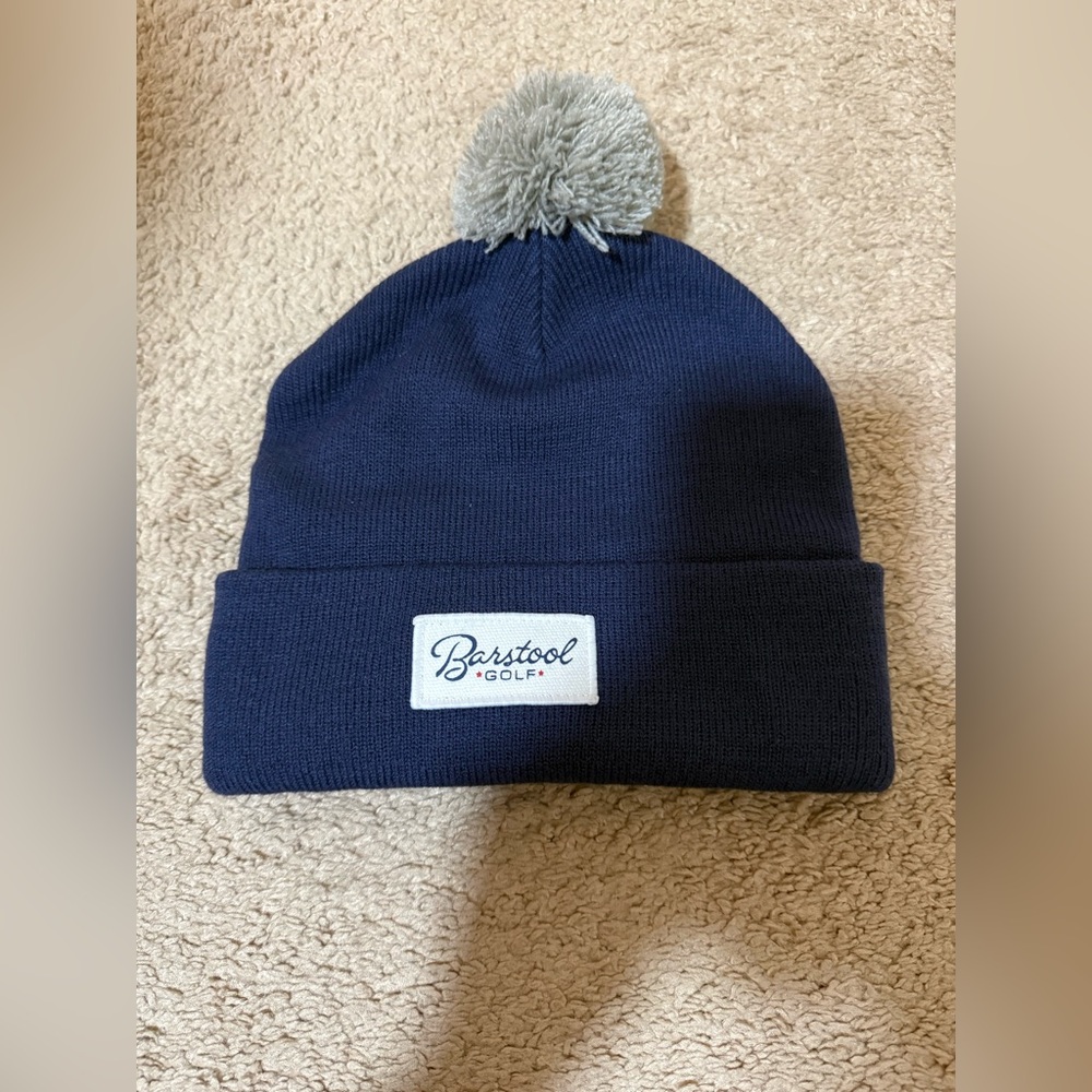 Barstool Golf Navy Beanie with Gray Pom